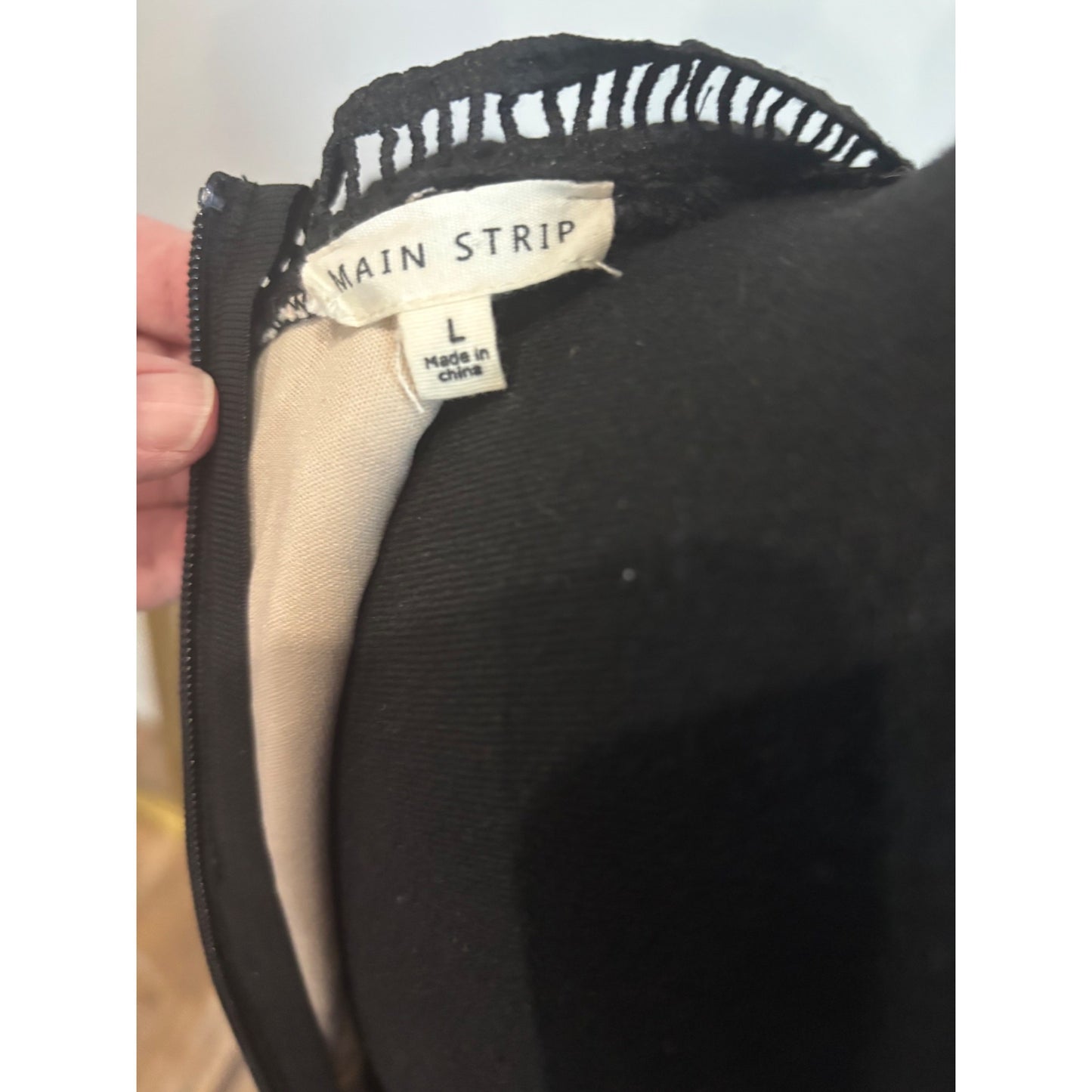 Black Lace Overlay Midi Dress With Beige Lining By Main Strip - Size L