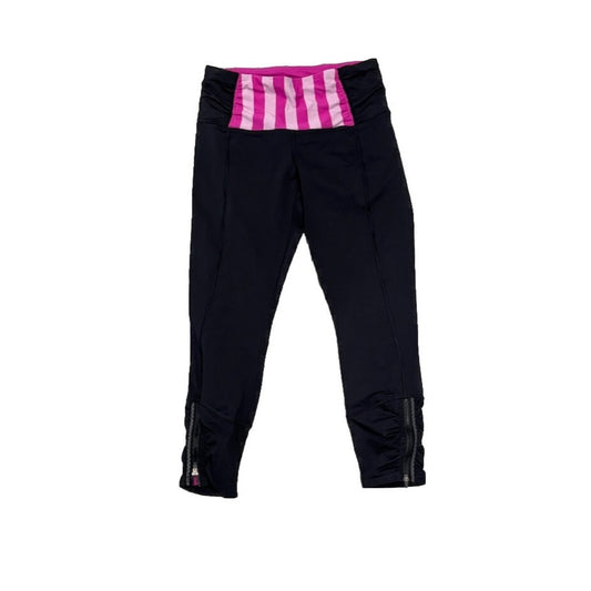 Lululemon RUNDAY Crop Pants Black Raspberry Pink Stripe Reflect Zip Ankle Sz 6