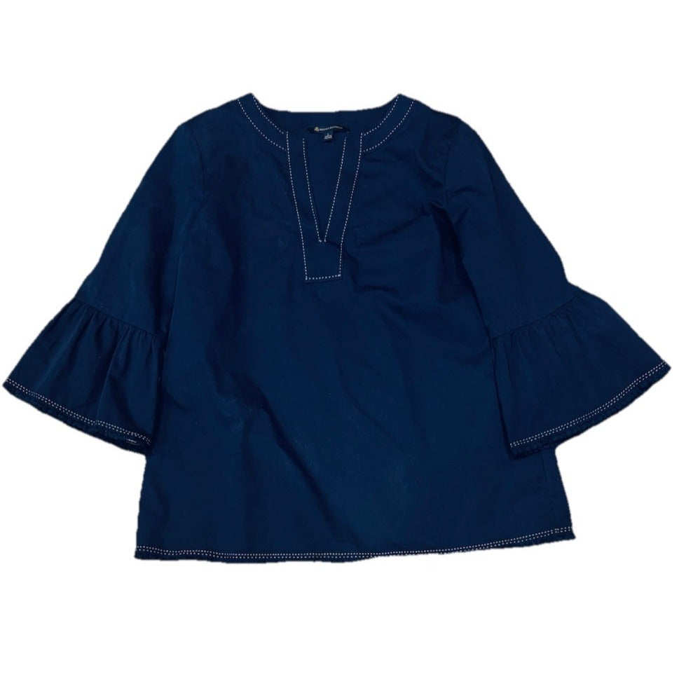 Brooks Brothers TUNIC blouse TOP navy blue Sz L Bell Sleeves  COTTON
