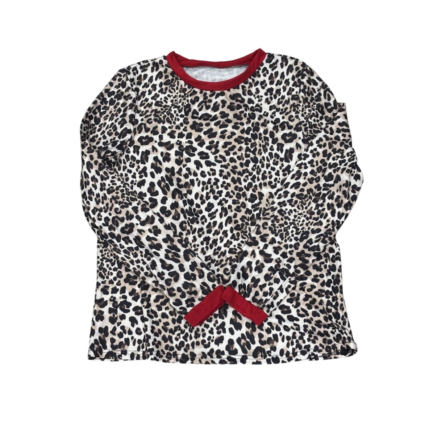 Leopard Print Long Sleeve Top With Red Trim Size Medium