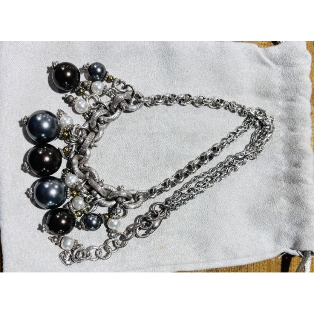 Brighton BAUBLE BATH Gray Pearl Dangle Necklace