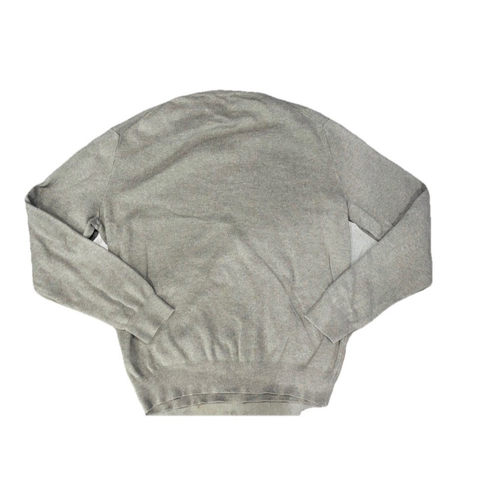 Ralph Lauren Gray Sweater V-Neck Blue Logo Lightweight Knit Size M