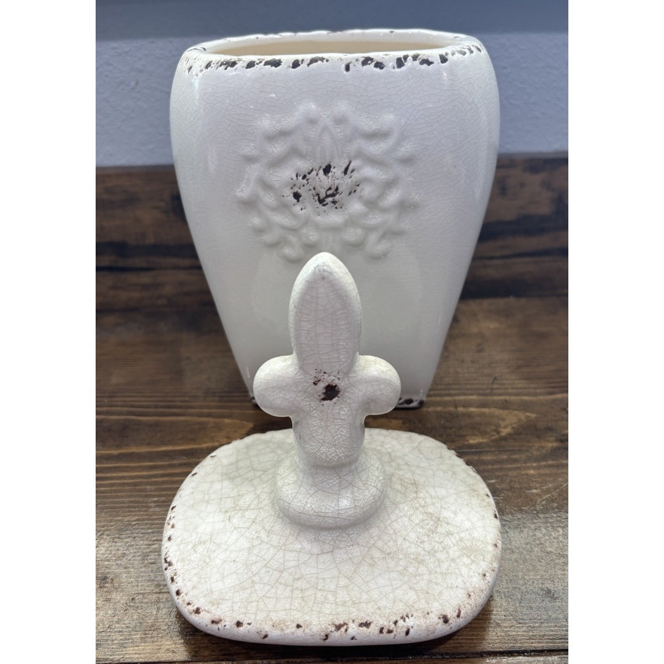 Small White Decorative Canister About 9.5 Inches