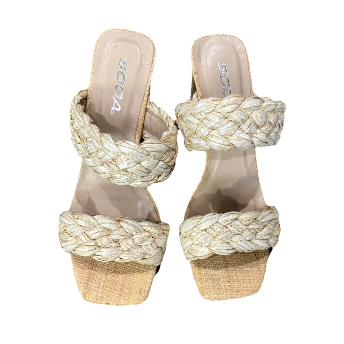 Soda Braided Slip On Heels Natural Color Size 6.5 NWOT