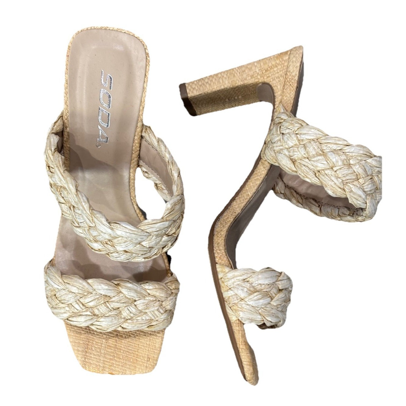Soda Braided Slip On Heels Natural Color Size 6.5 NWOT