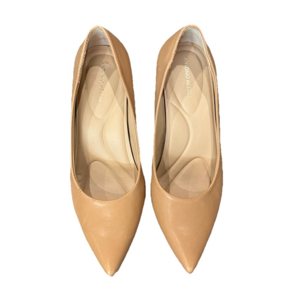 Antonio Melani Haynes Nude Leather Block Heels Size 7