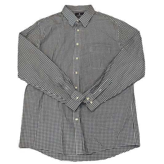 STAFFORD EASY CARE BROADCLOTH Mens Size 17 1/2 36/37 Navy Plaid Long Sleeve