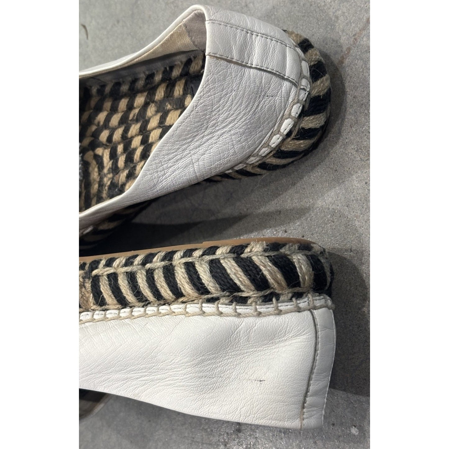 TORY BURCH Color Block Espadrilles Flat Leather Ivory/Black Slip On Shoes Sz 7.5