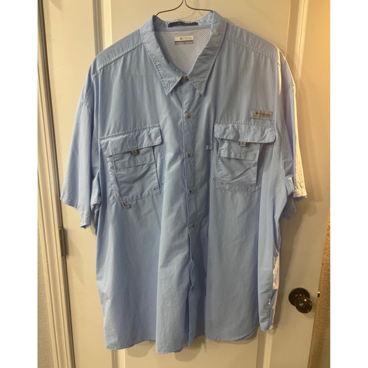Columbia Mens PFG Bahama II Short Sleeve Shirt 4XLT Sky Blue Lightweight Fishing Shirt