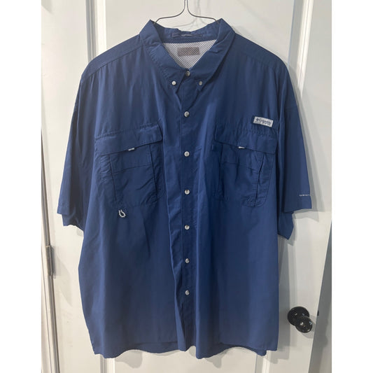 Columbia Mens PFG Bahama II Blue Short-Sleeve Button-Down Fishing Shirt Size 4XLT