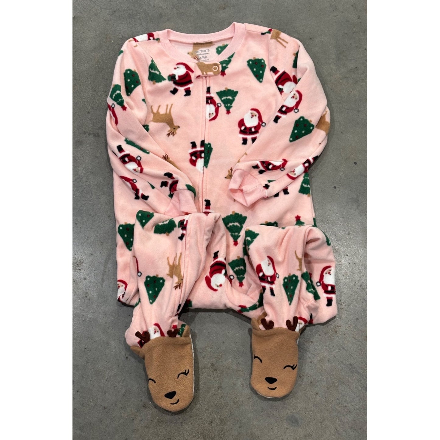 Baby Fleece Footed Pajamas With Santa & Reindeer Pattern Size 4T  Child Of Mine By Carters