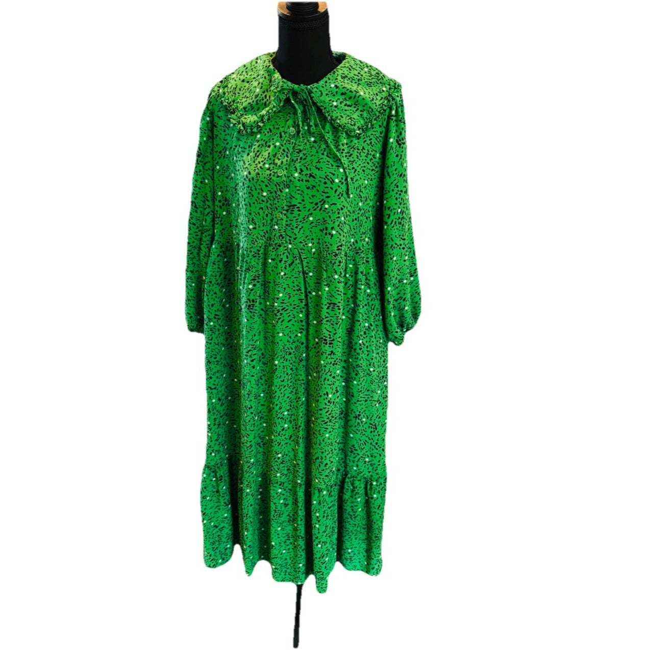 Who What Wear Long Sleeve Maxi Dress Size L Green Black Spots White Dots