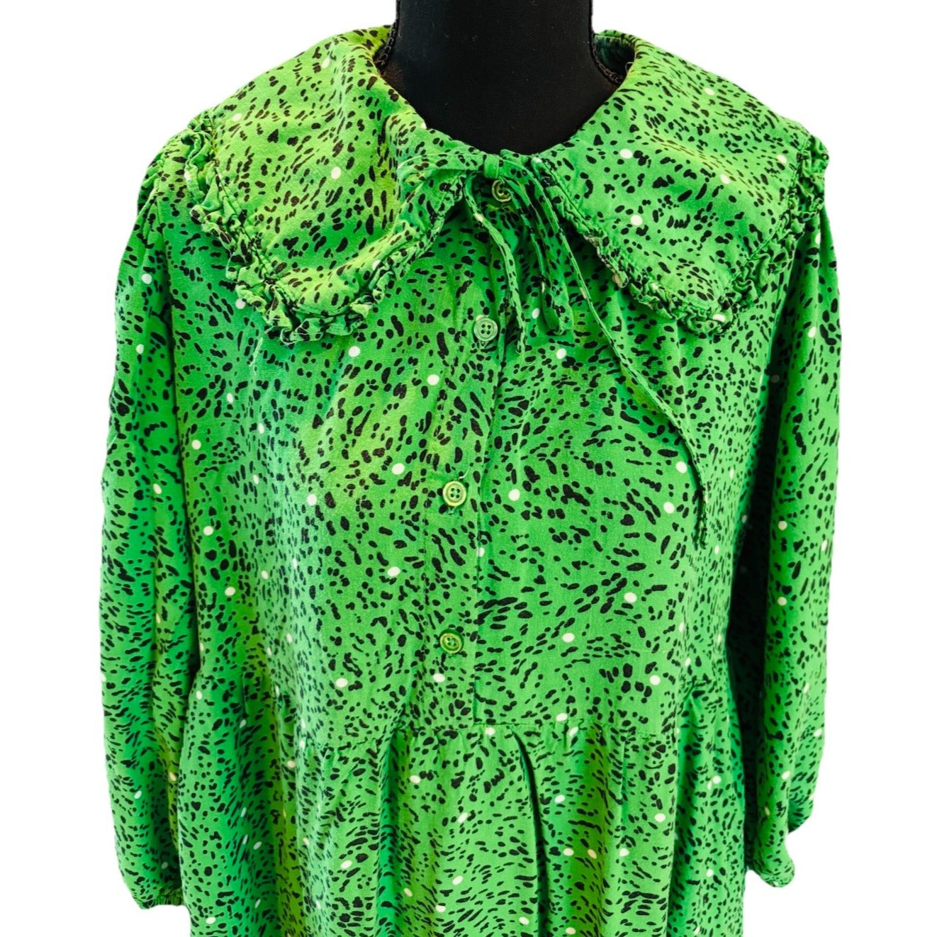 Who What Wear Long Sleeve Maxi Dress Size L Green Black Spots White Dots