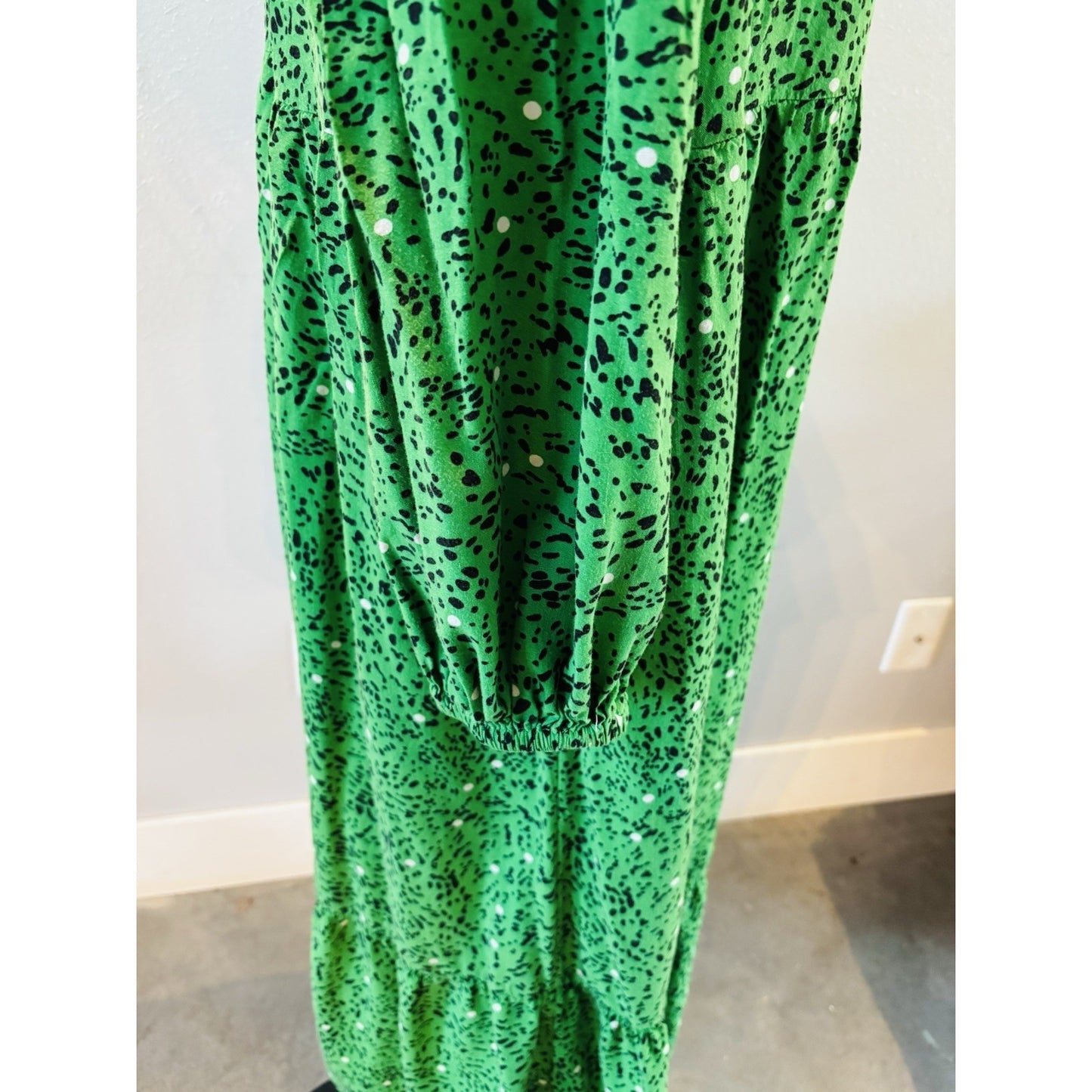 Who What Wear Long Sleeve Maxi Dress Size L Green Black Spots White Dots