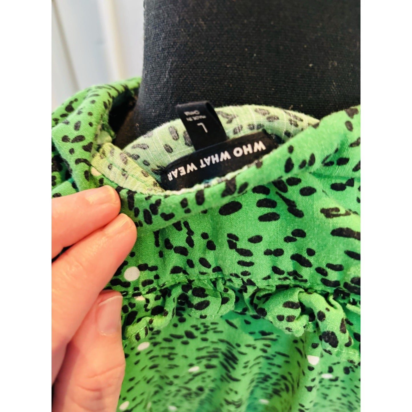 Who What Wear Long Sleeve Maxi Dress Size L Green Black Spots White Dots