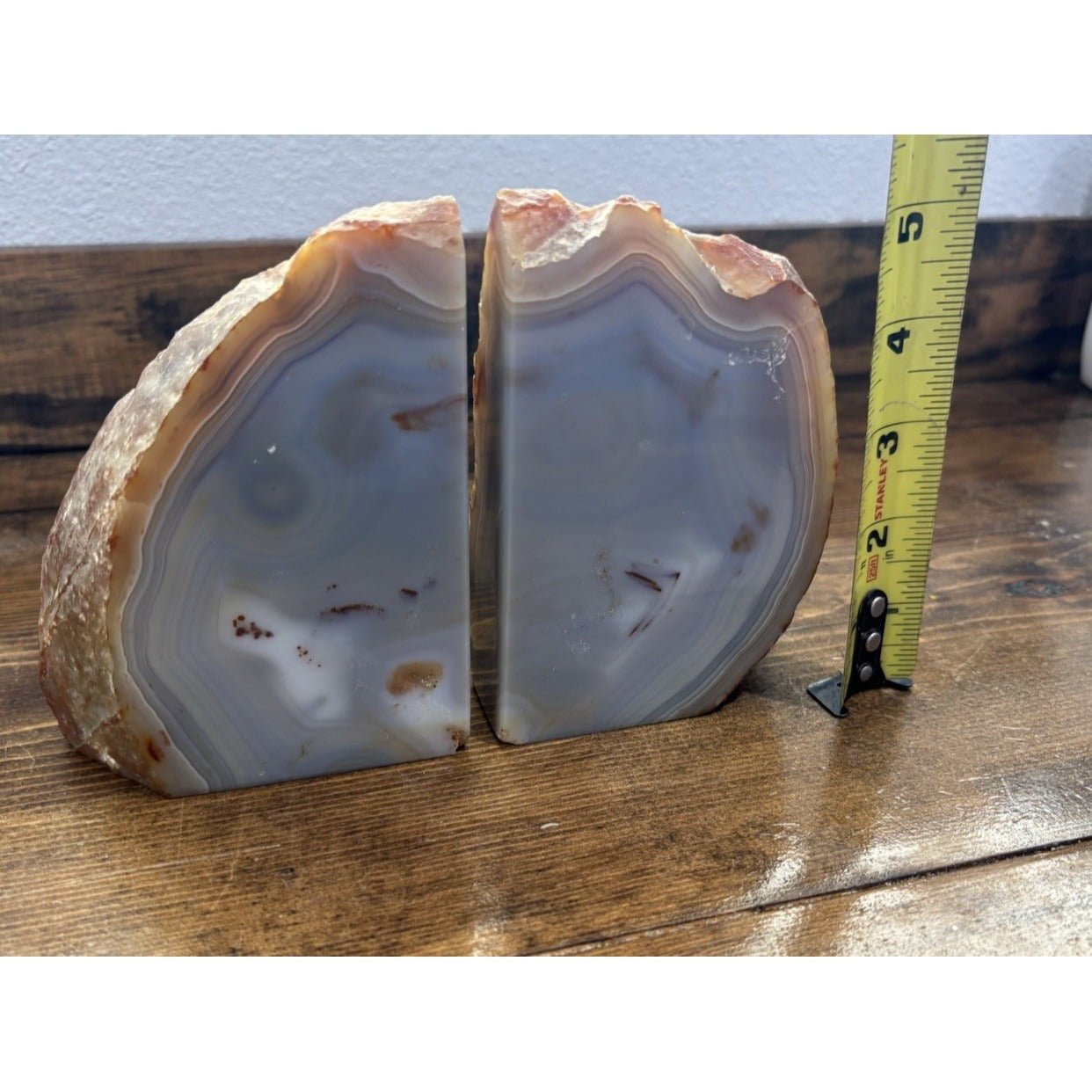 Natural Polished Agate Geode Heavy Rock Bookends - Beautiful For Book Display