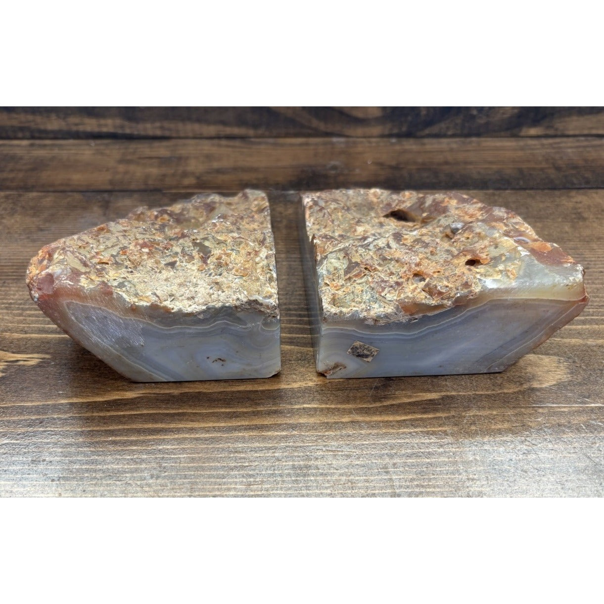 Natural Polished Agate Geode Heavy Rock Bookends - Beautiful For Book Display