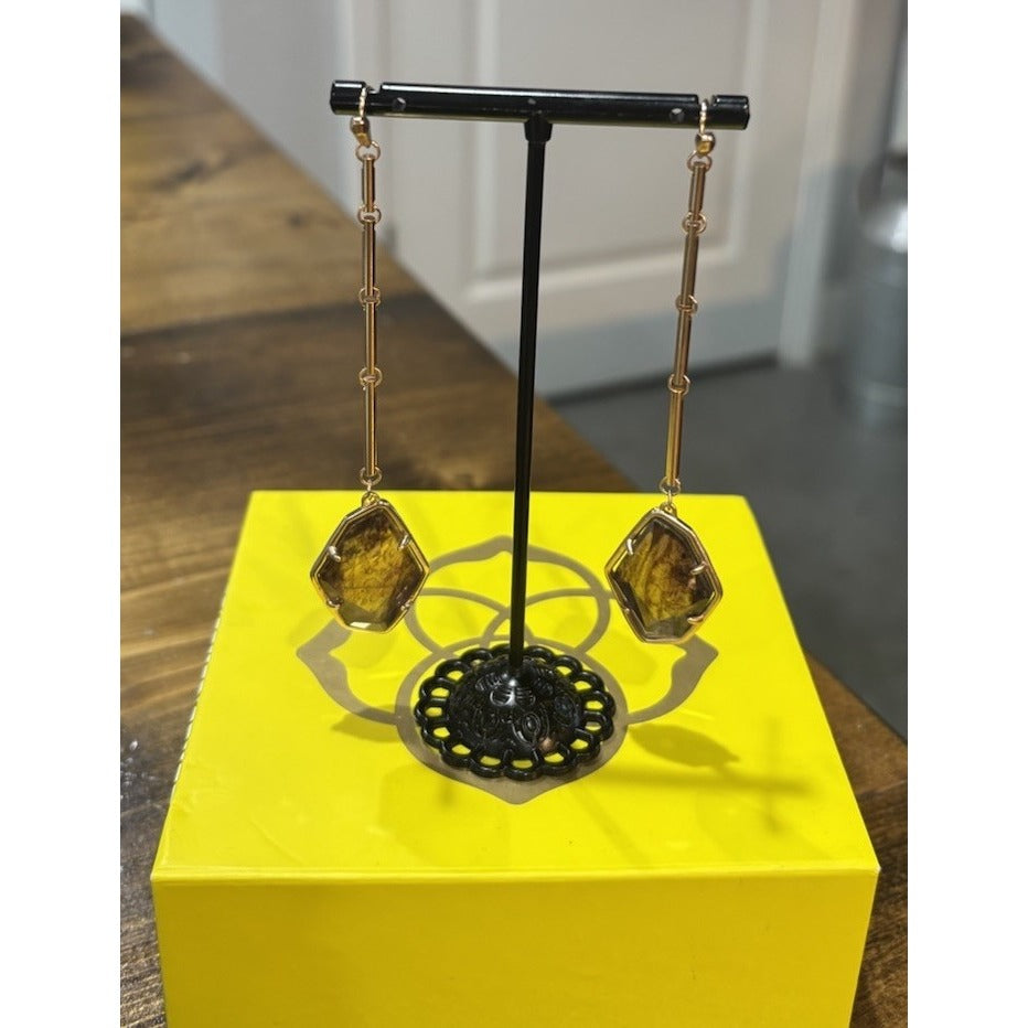 Kendra Scott Rose Gold Charmian Sable Mica Long Large Drop Dangle Earrings