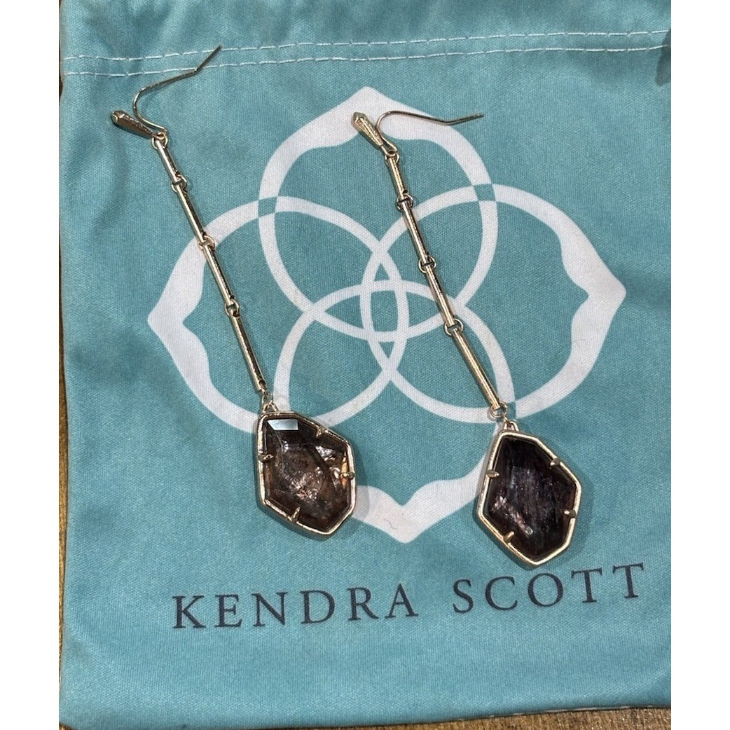 Kendra Scott Rose Gold Charmian Sable Mica Long Large Drop Dangle Earrings