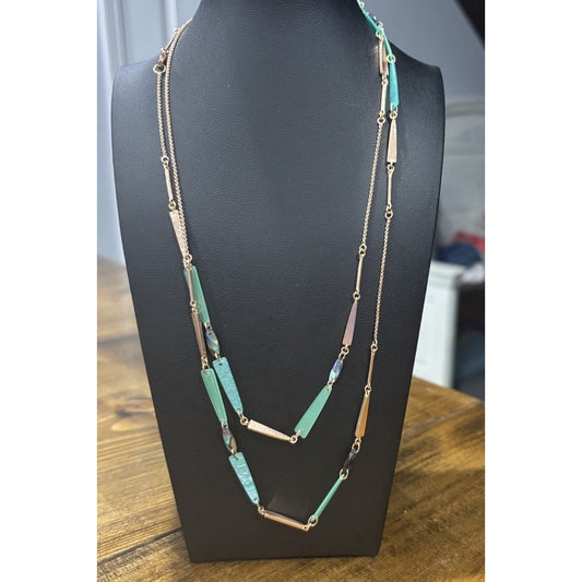 Kendra Scott Rose Gold Station Necklace In Mint Green Shell And Abalone
