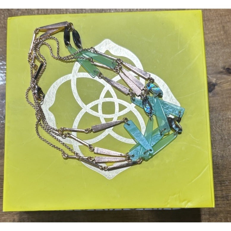 Kendra Scott Rose Gold Station Necklace In Mint Green Shell And Abalone