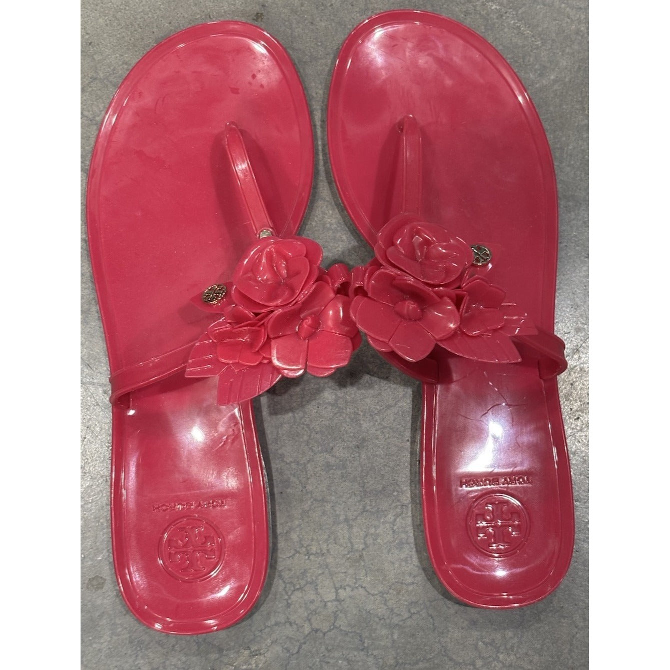 Tory Burch Hot Pink Blossom Jelly Sandals Size 8
