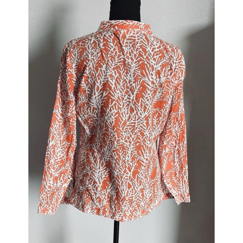 Tory Burch Womens Size 6 Orange Long Sleeve Cotton Tunic Blouse