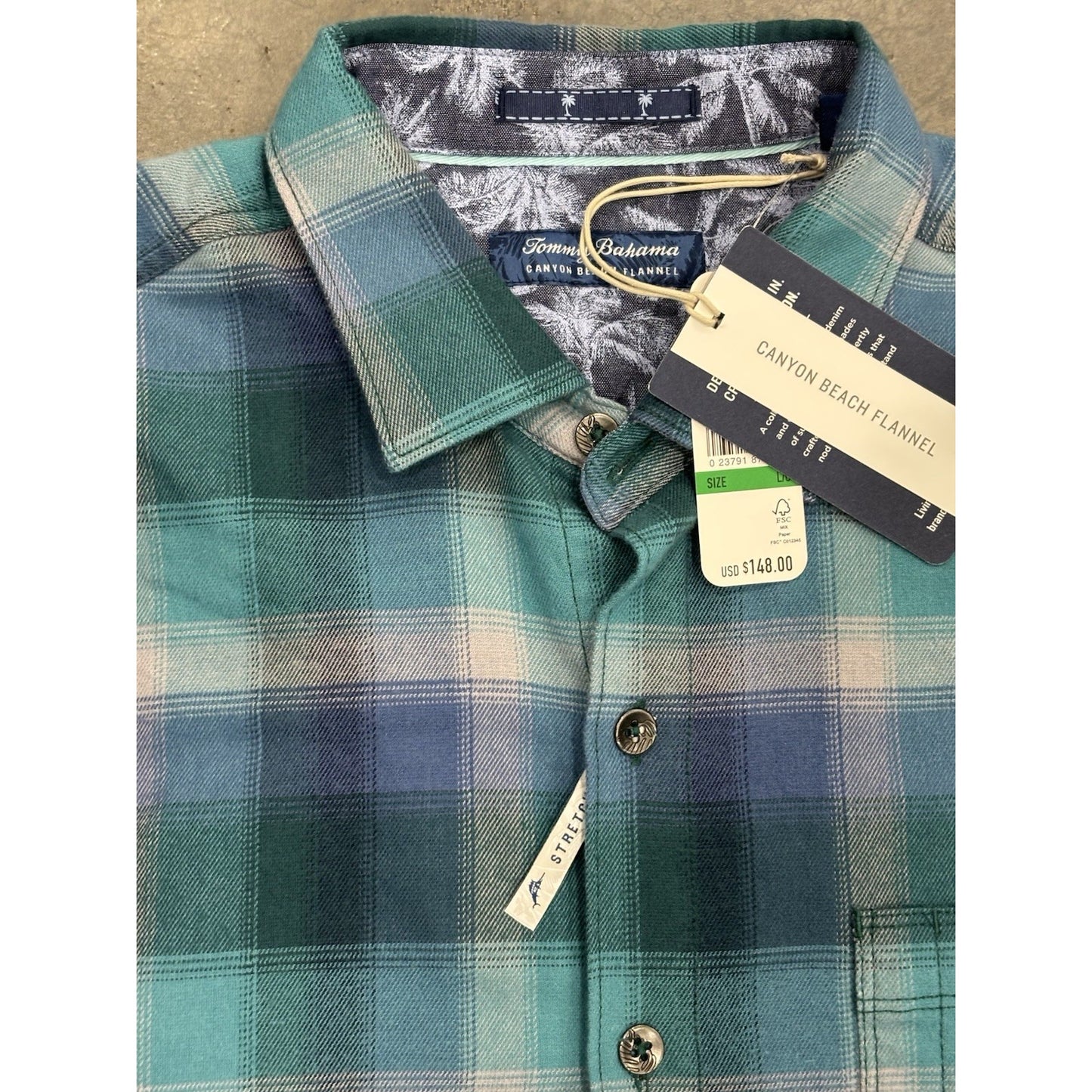 Tommy Bahama Canyon Beach Fireside Check Flannel Button-Up Shirt Size Large NWT