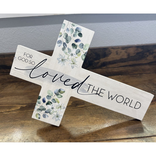 Horizontal Cross White God So loved The World
