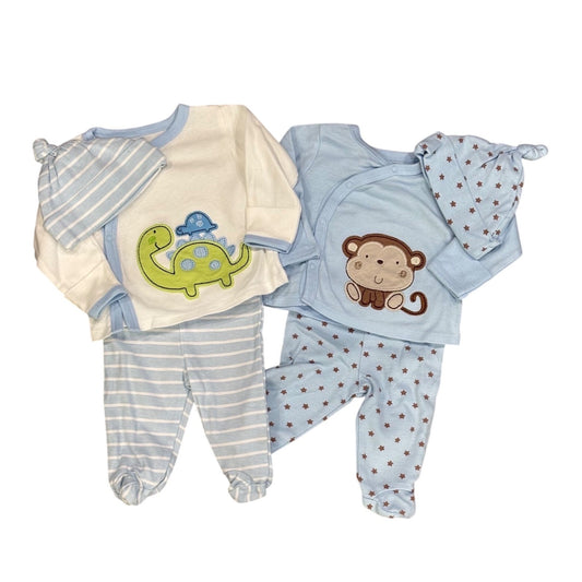 Geranimals Baby Boys Dinosaur & Monkey 4-Piece Pajama Set With Hats size newborn