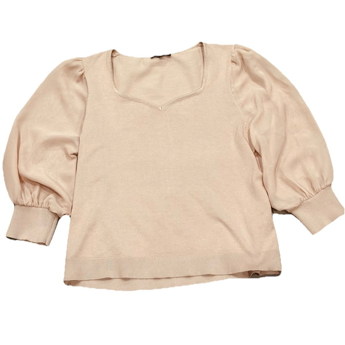 adrianna papell Sheer Ballon Sleeve Sweater In Blush Size Large