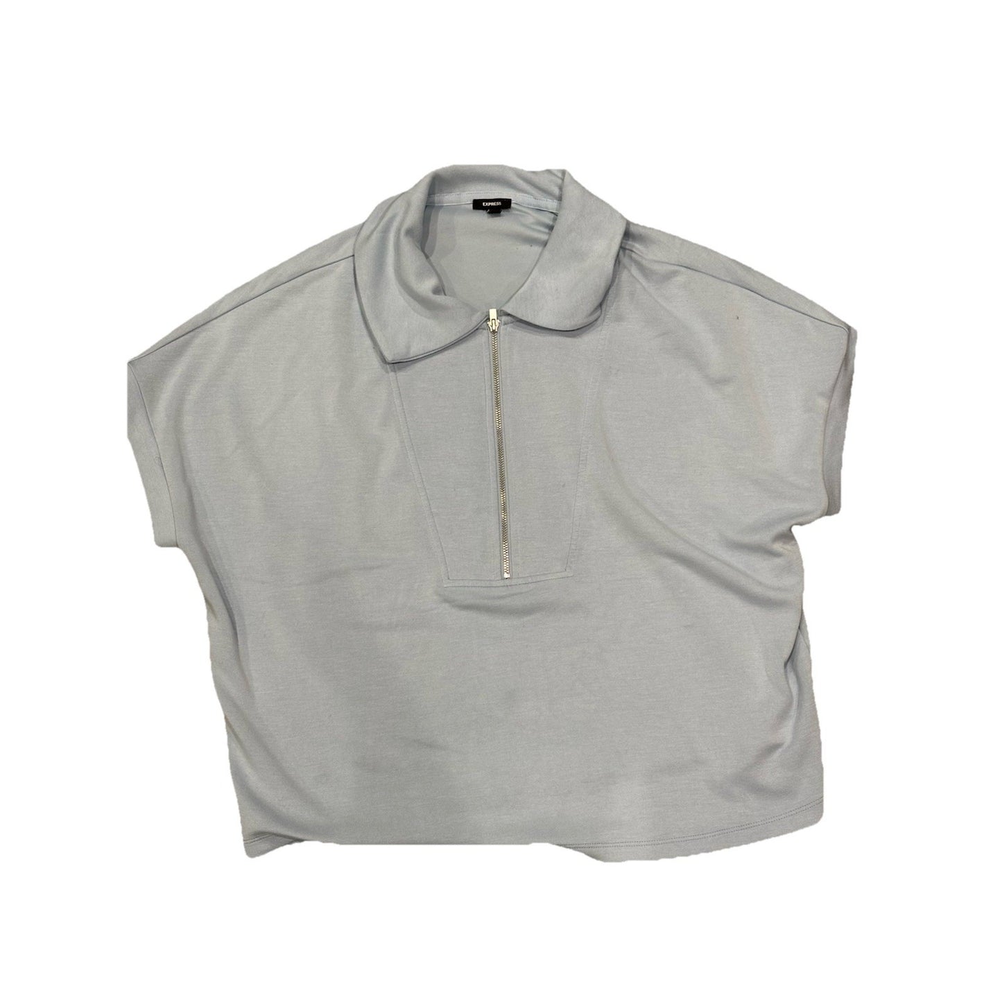 Express 3/4 Zip Short Sleeve Top Super Soft Light Blue