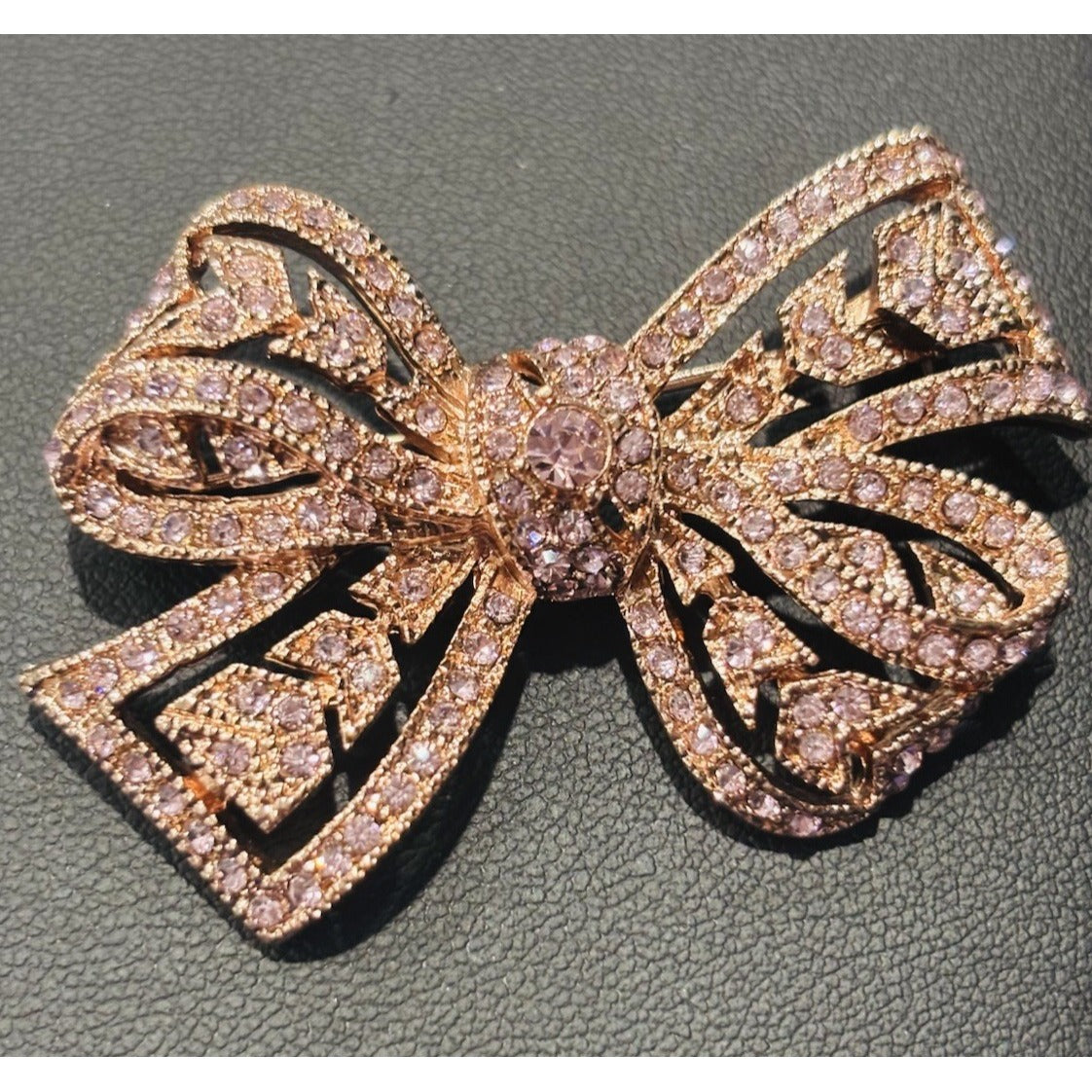 Kenneth Jay Lane Rose Pink Rhinestone Bow Pin Brooch New In Box