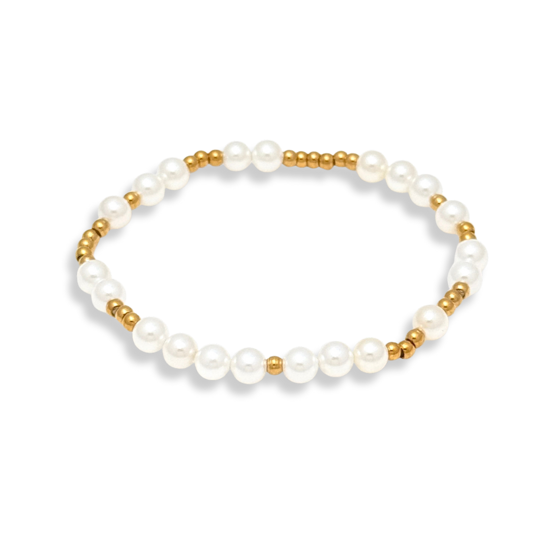 Pearl and Gold Beaded Bracelets Waterproof