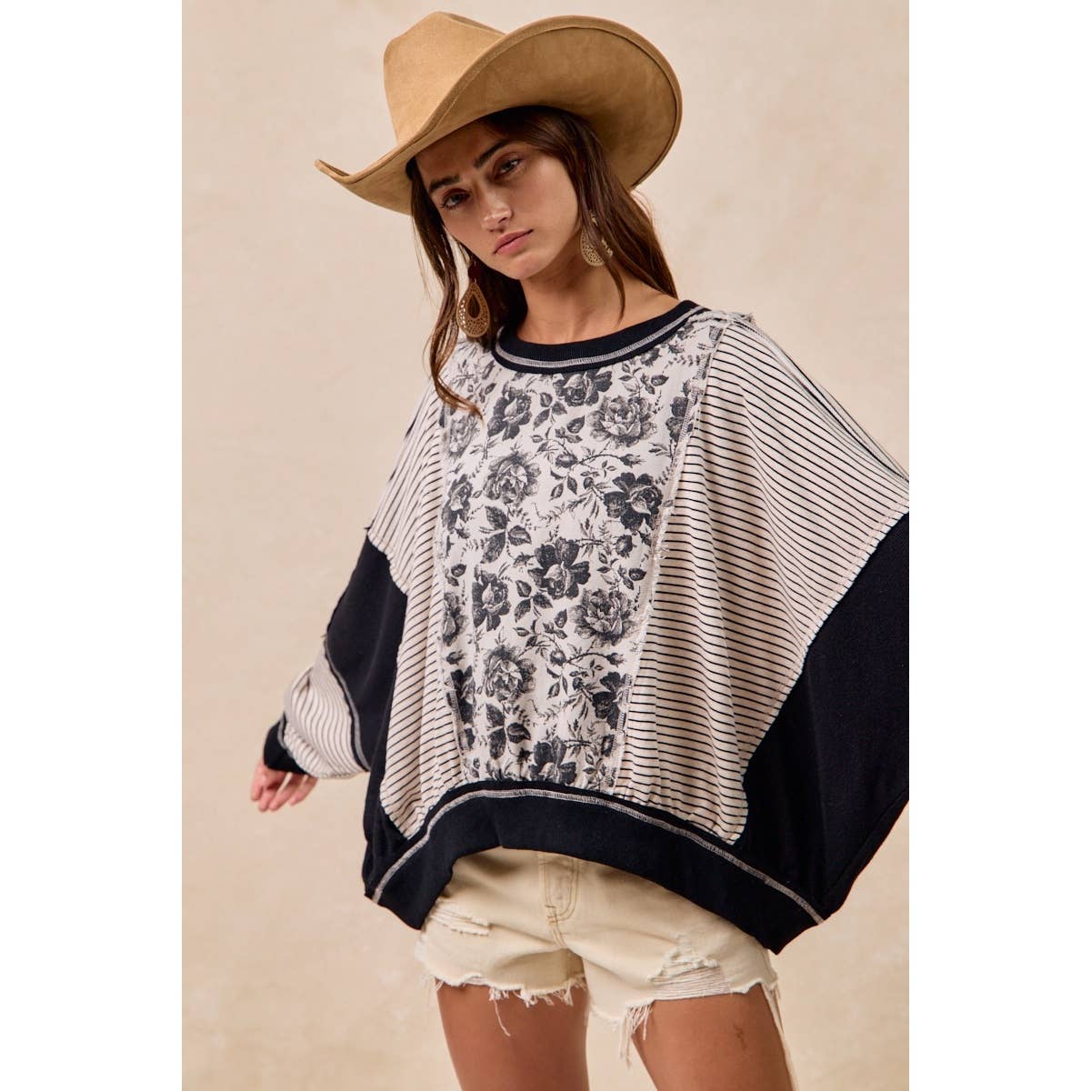 BiBi ROSE TWILL AND STRIPE MIX AND MATCH TOP