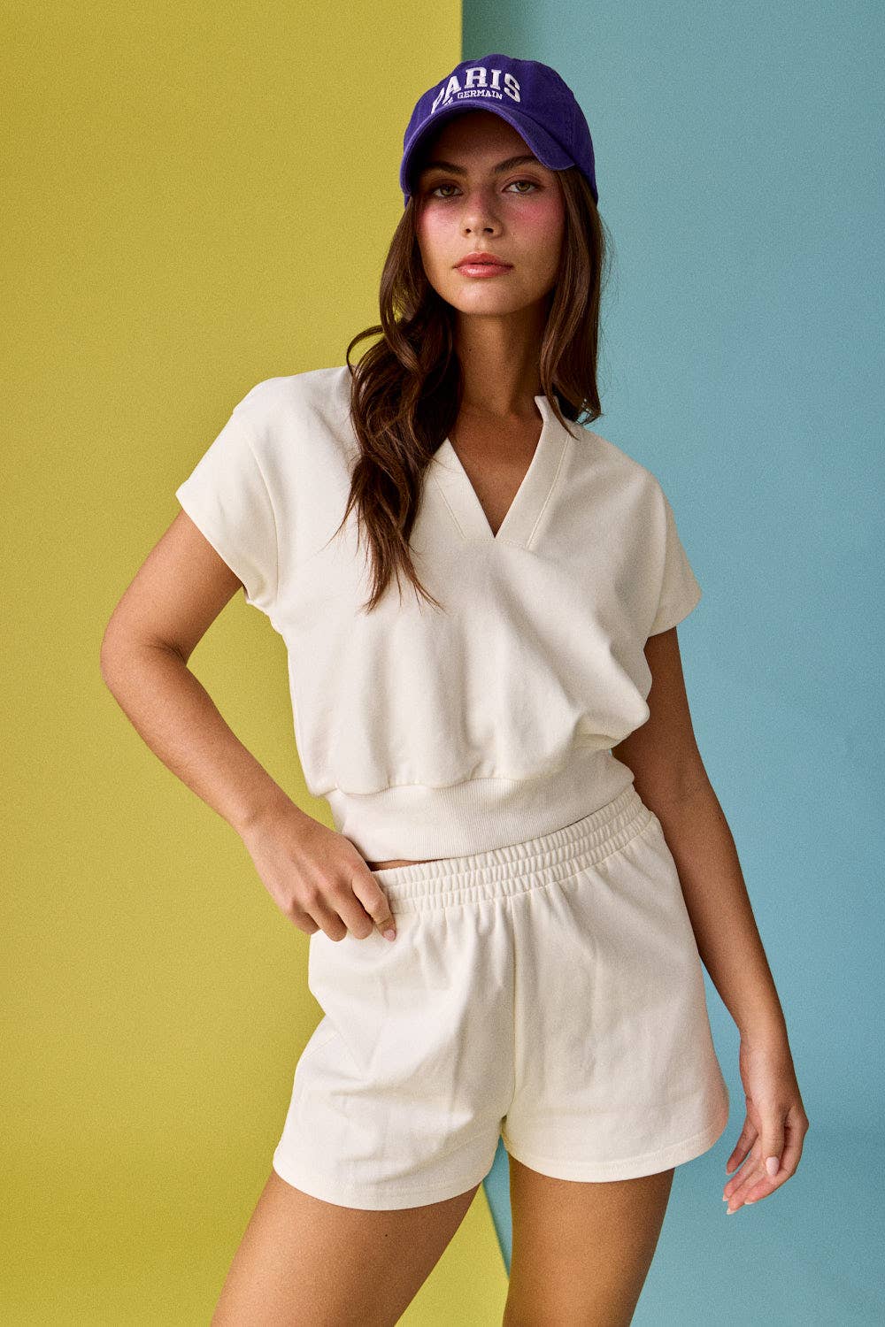 PX8760 V Neck Short Sleeve Top and Short Set