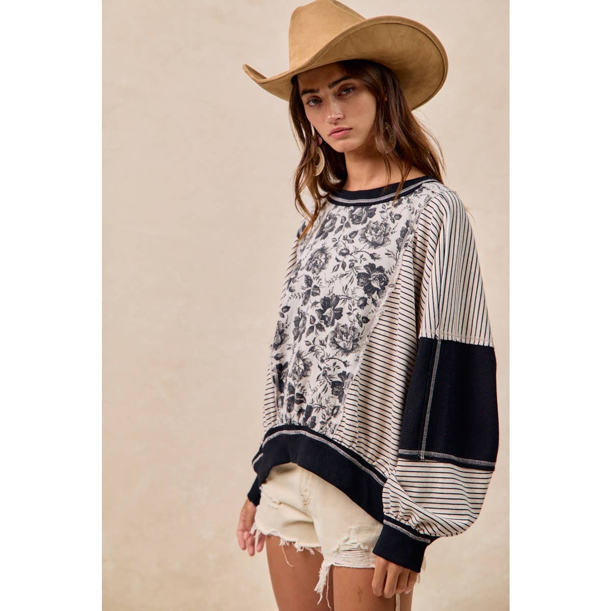 BiBi ROSE TWILL AND STRIPE MIX AND MATCH TOP
