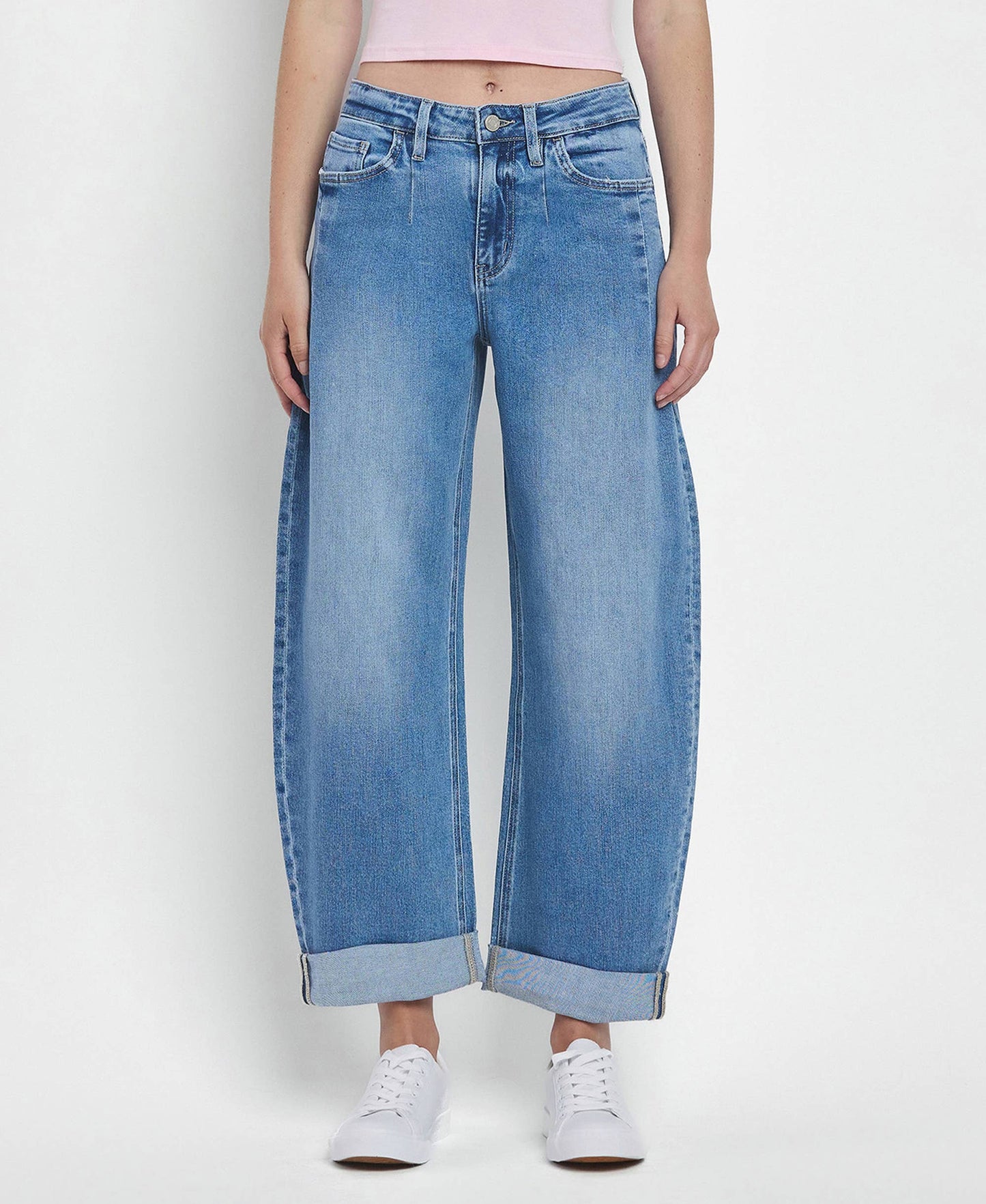 SUPER HIGH RISE DOUBLE CUFFED BARREL JEANS V3598