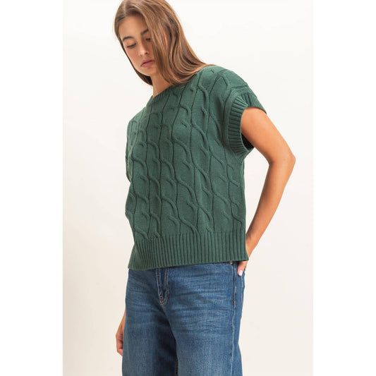 Double Zero Cable Knit Cap Sleeve Sweater