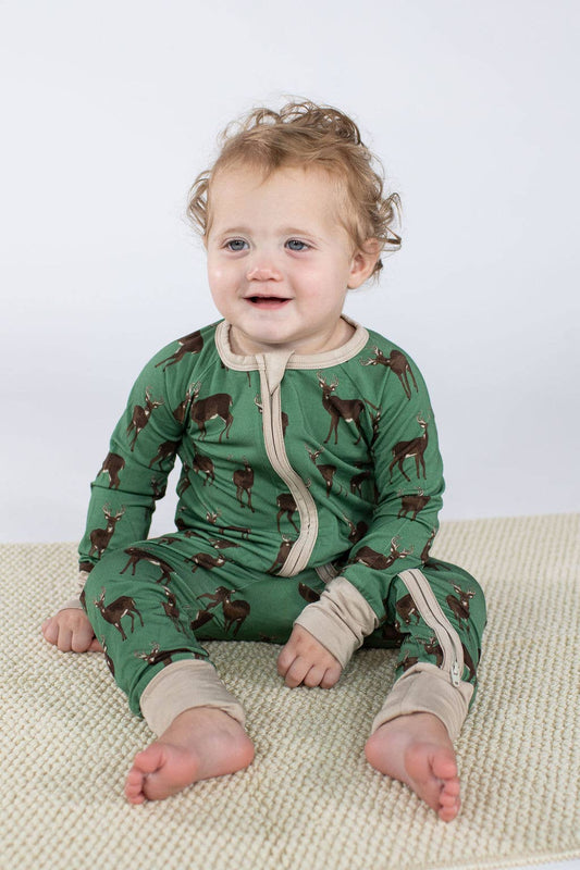 Goosies Deer  - LS Convertible Zip PJs Bamboo