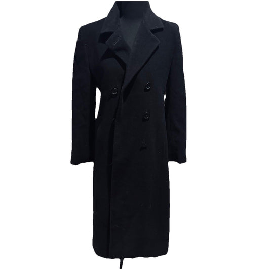 Vintage Jones New York  4p Black Long 100% Wool Over Coat Double Breasted