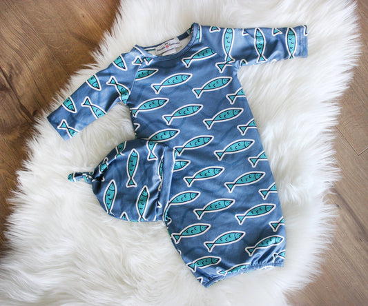 Infant Blue Fish Baby Gown