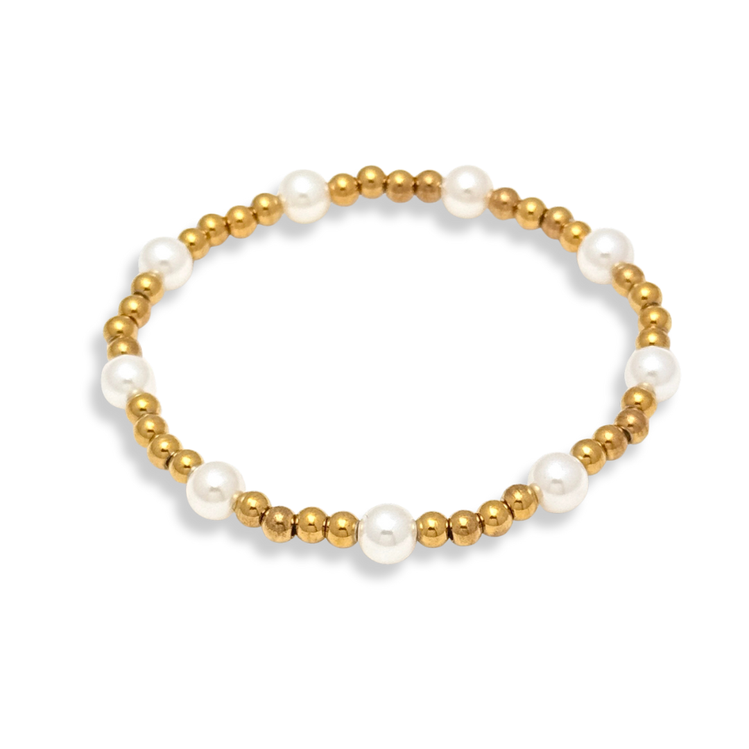Pearl and Gold Beaded Bracelets Waterproof