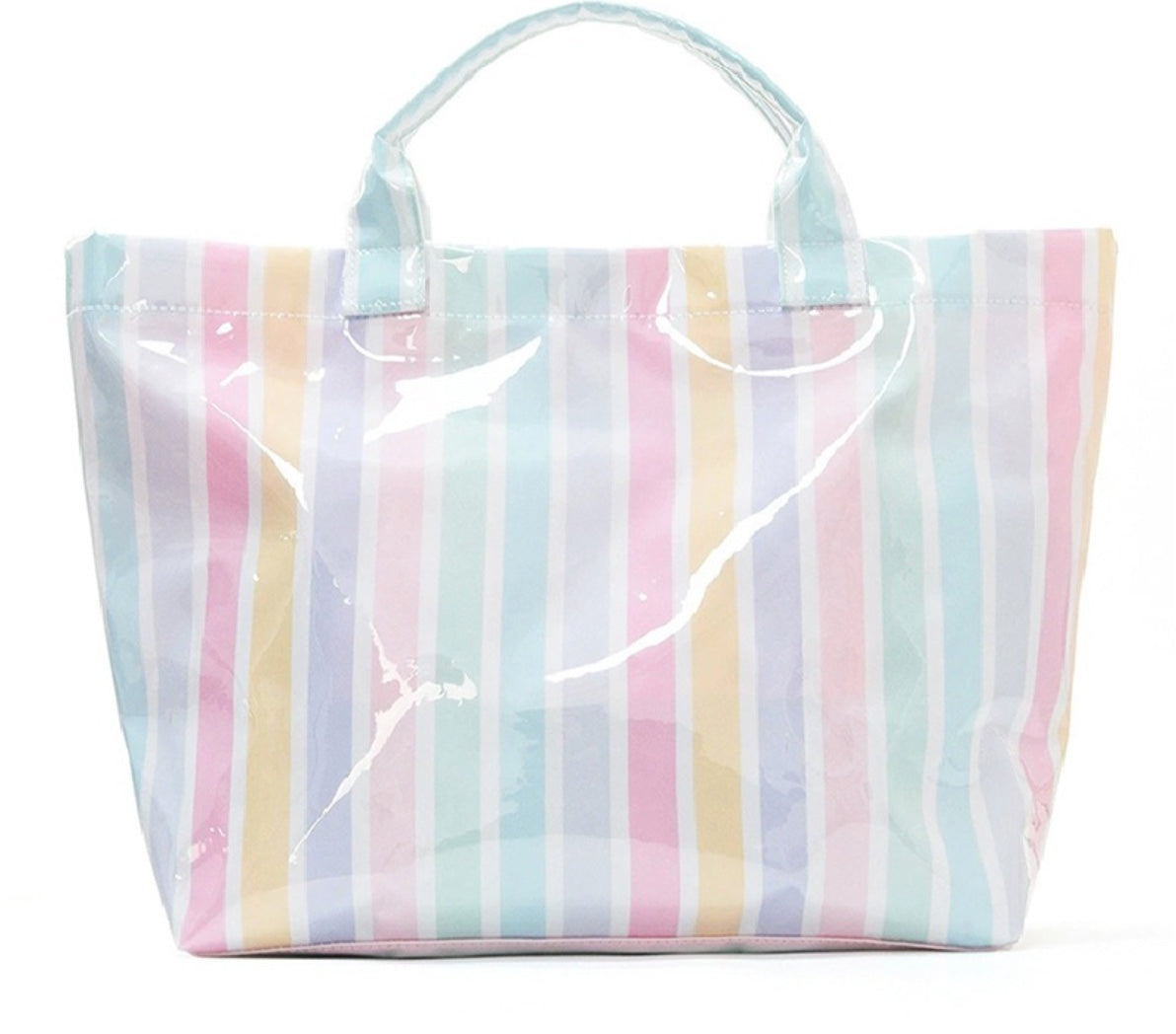 Large capacity striped pvc tote bag