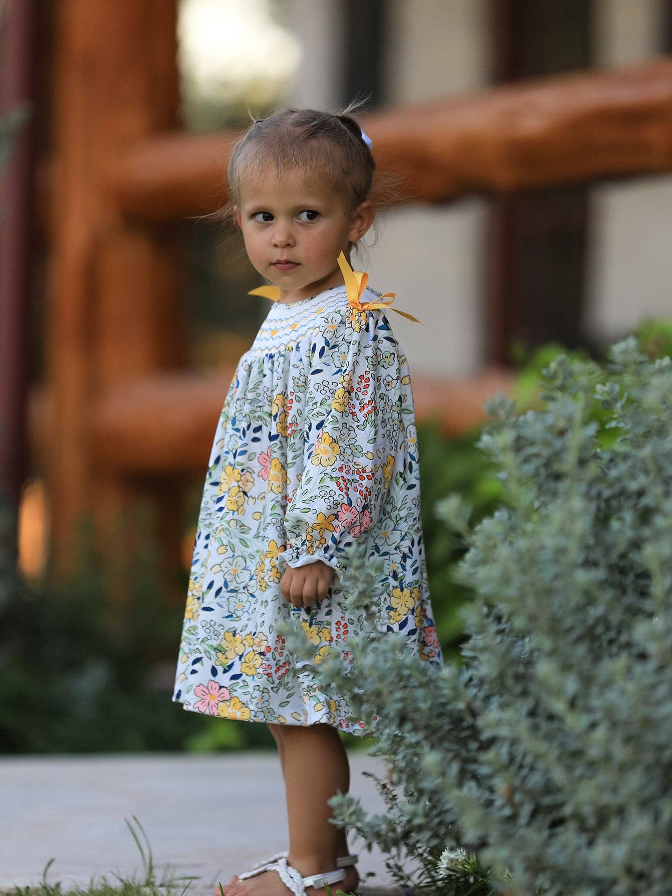 Fall  Embroidery Smocking Bow Floral Leaf Baby Girls Dress