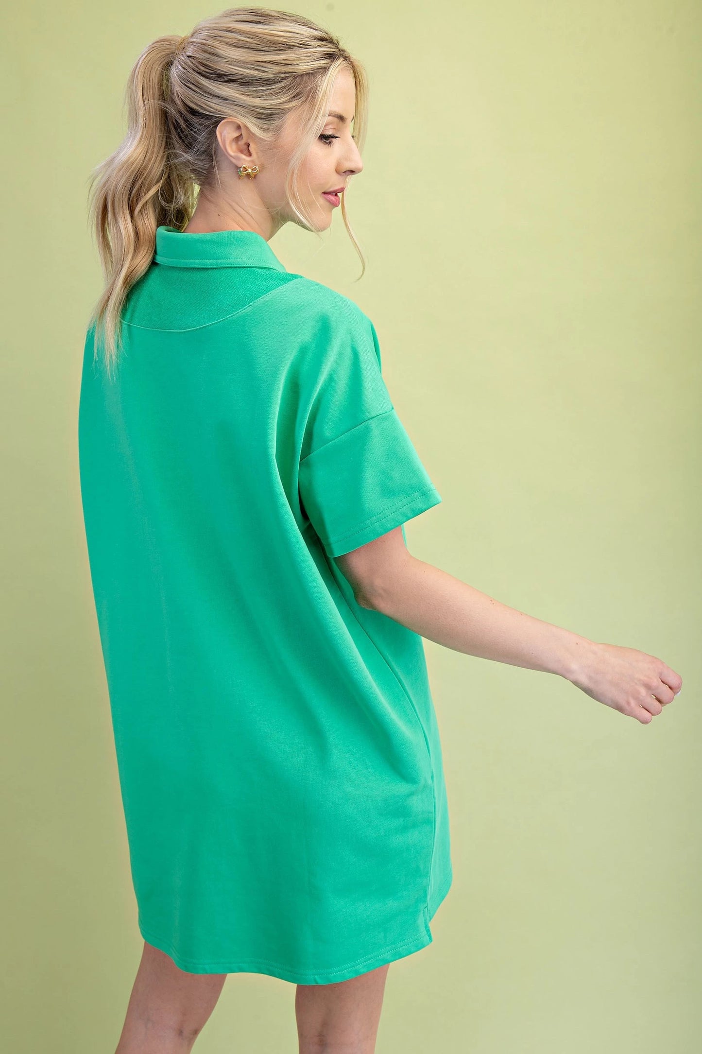 GiGio Mixed Jersey Polo Style Mini Dress in Green