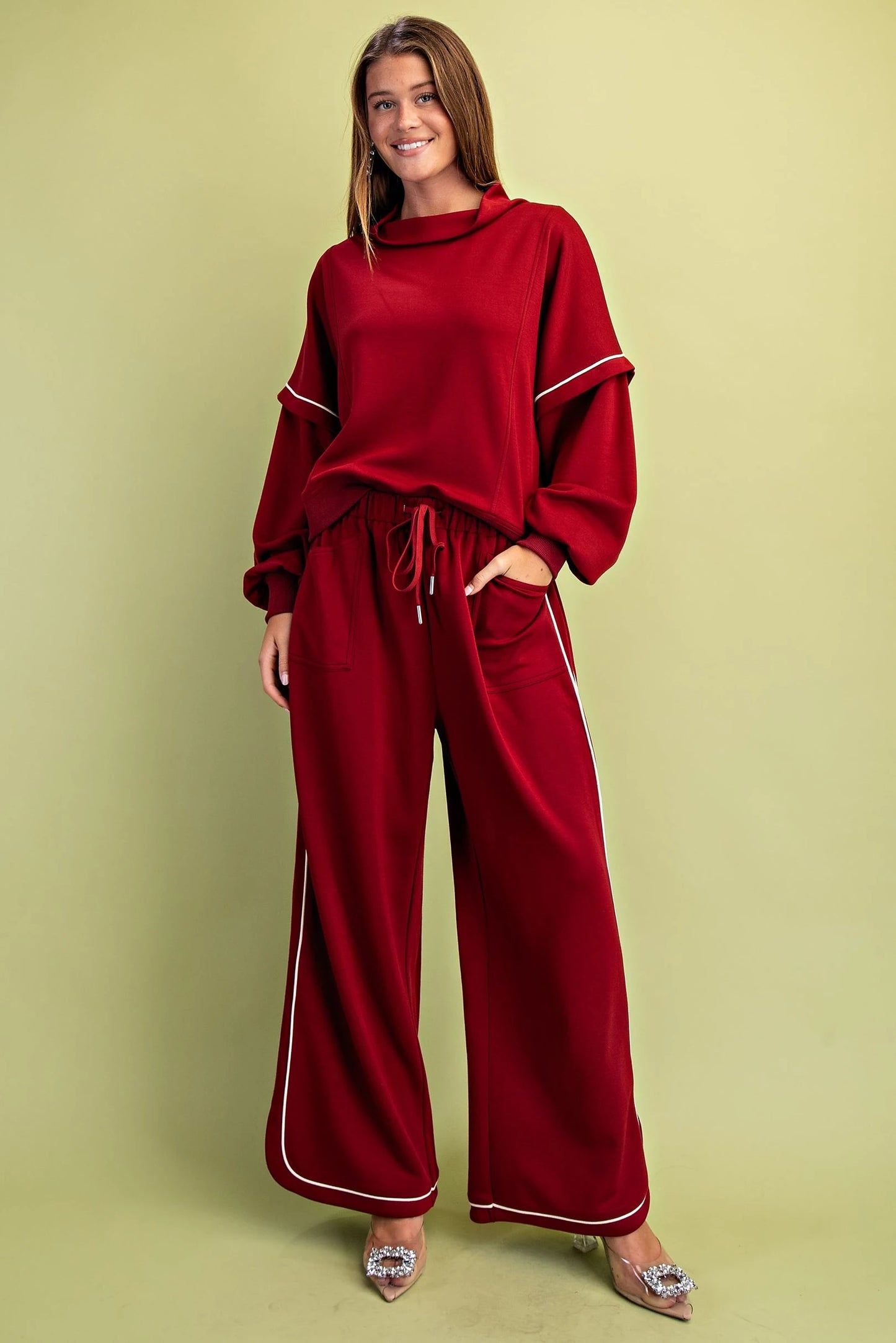 Gigio Elevated Double Soft Knit Mock Neck Sweatshirt and Matching Pants