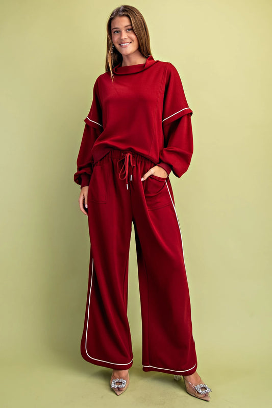 Gigio Elevated Double Soft Knit Mock Neck Sweatshirt and Matching Pants