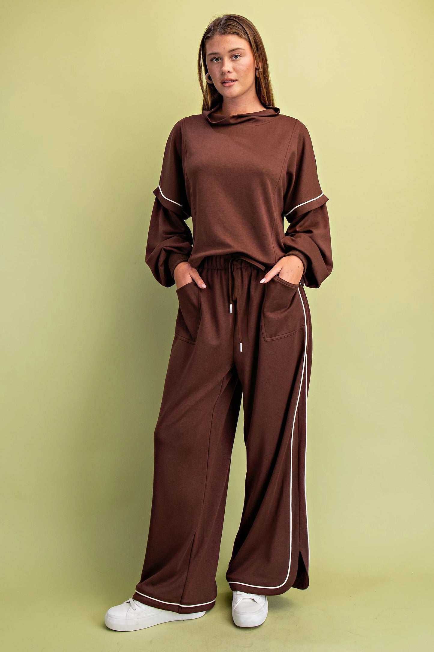 Gigio Elevated Double Soft Knit Mock Neck Sweatshirt and Matching Pants