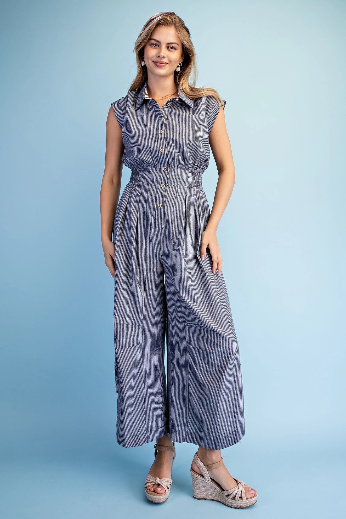 GiGio Striped Sleeveless Barrel Leg Jumpsuit